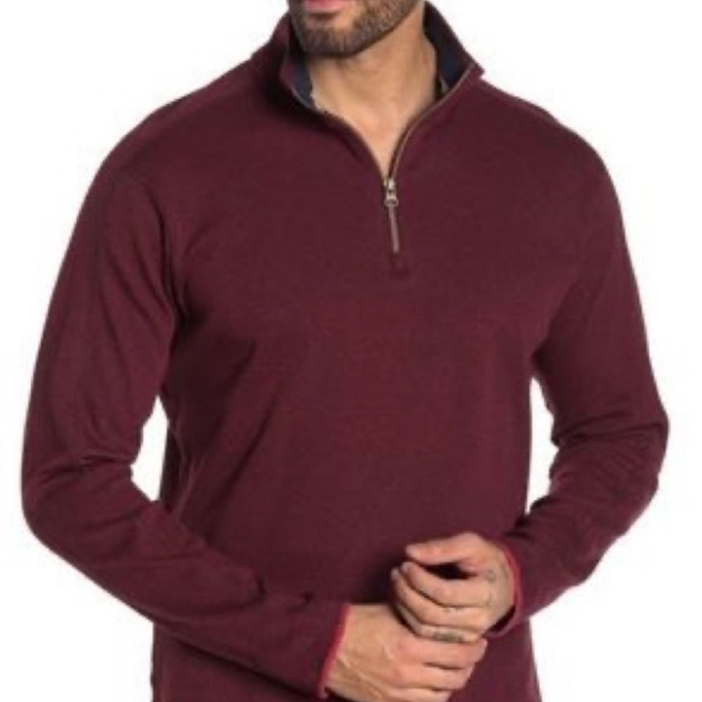 Robert Graham Burgundy Pullover Sweater 3/4 Front Zip